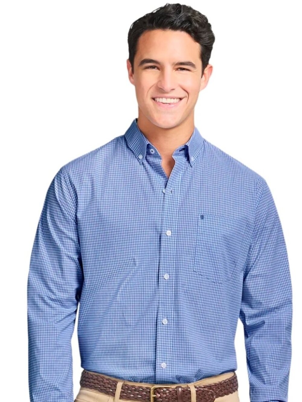 IZOD Men's PERFORMANCE COMFORT PLAID SHIRT CORNFLOWER BLUE sz Medium New